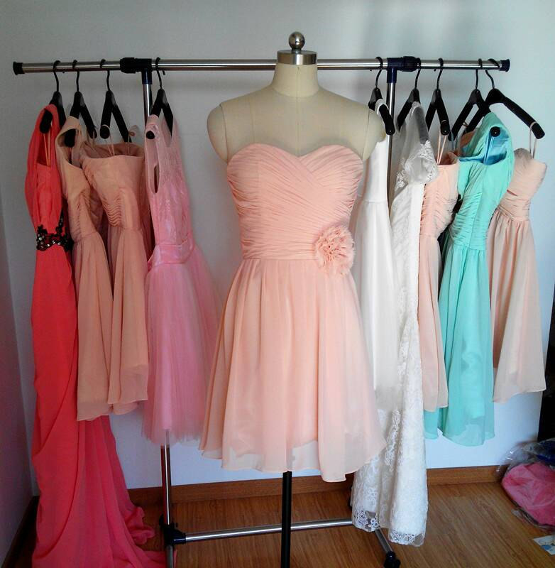 Peach Short Bridesmaid Dress, Cheap Bridesmaid Dresses, Aline