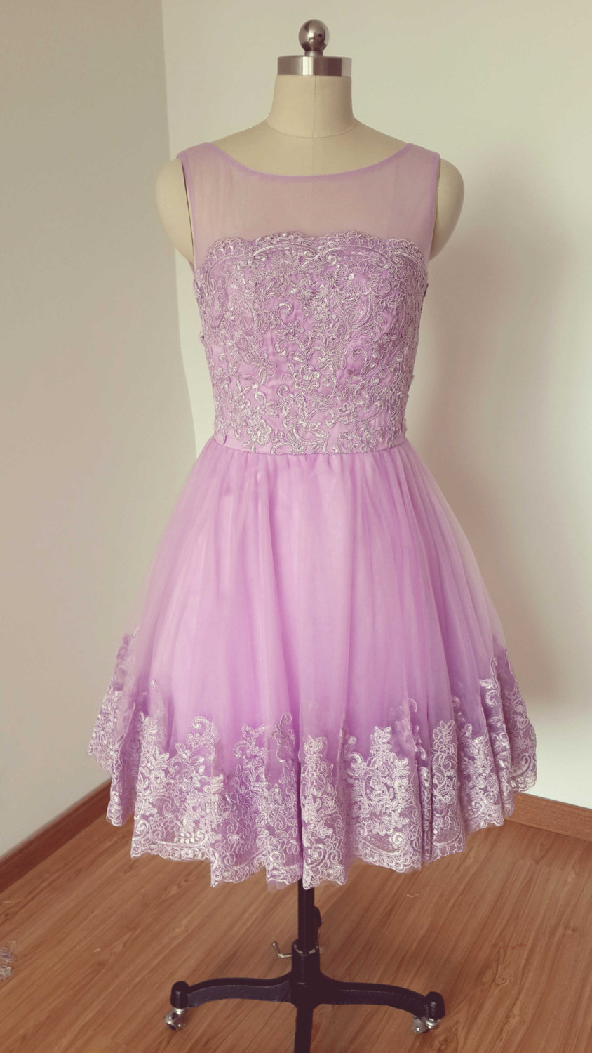 2015 Lilac Purple Lace Bridesmaid Dressestulle Short Prom Dress Elegant Homecoming Dress On Luulla